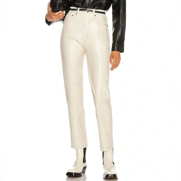 AGOLDE Recycled Leather 90's Pinch Waist Pant in Powder Size 26 NWT - Picture 3 of 14